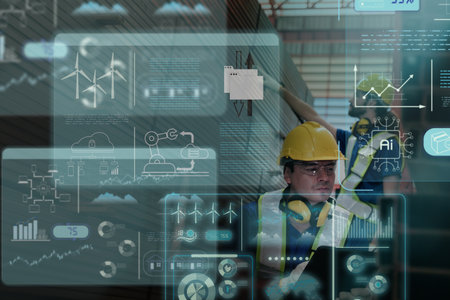 Team of  Engineers Use Tablet with visualize screen of the data statistic