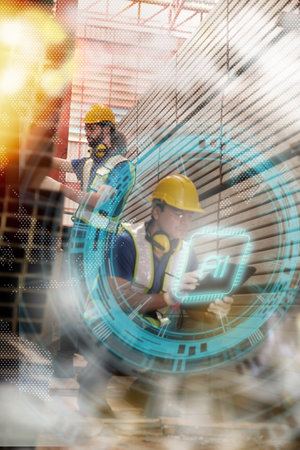 Team of engineers with safety suits and helmet working at the factory