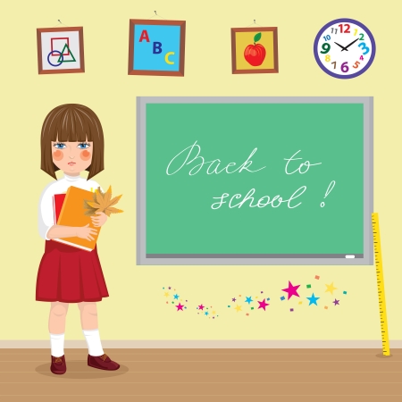 Beautiful student or teacher with books at the blackboardのイラスト素材