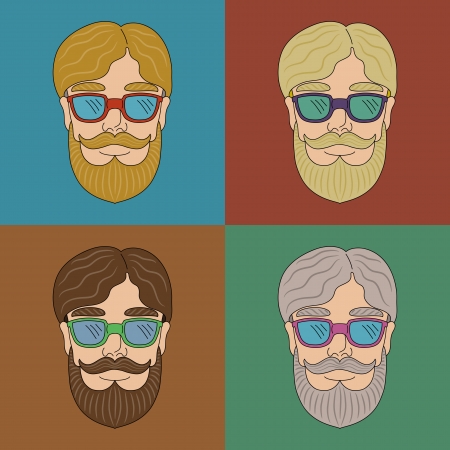 Set with a man with beard and mustache in glassesのイラスト素材