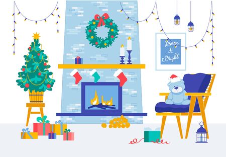 Merry Christmas and Happy New Year Room Decorのイラスト素材