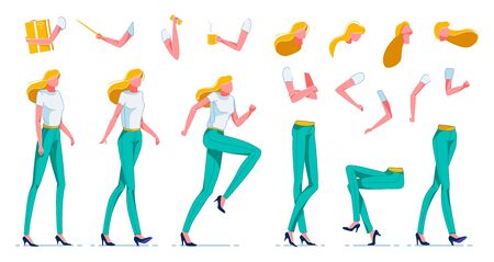 Woman Character Worker Constructor, Positions.のイラスト素材