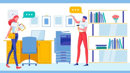 Woman Boss Gives Instruction to Worker in Office.のイラスト素材