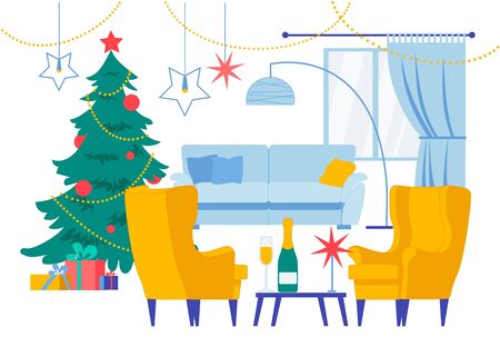 Christmas Living Room Home Interior Illustrationのイラスト素材