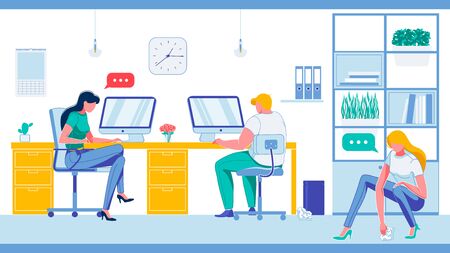 Cartoon Colleagues Working, Woman Cleaning Paper.のイラスト素材