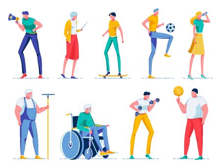 People Characters, Young and Old Man, Woman Flat.のイラスト素材