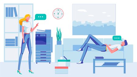 Man Lying on Sofa Having Communication or Talk.のイラスト素材