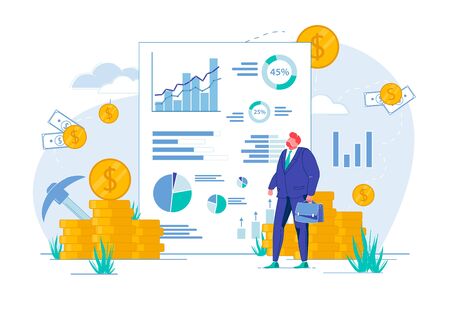 Businessman Looking at Report with Graphs, Charts.のイラスト素材
