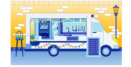Food Truck with Menu Sign on Food Festival Fairのイラスト素材