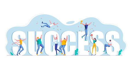 Success Word from Capital Letters and Happy Peopleのイラスト素材