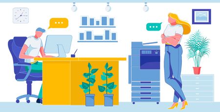 Office Worker Sitting and Working on Computer.のイラスト素材