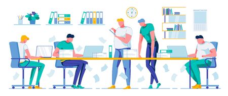 Office Daily Routine and Business Workers Teamのイラスト素材