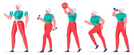 Old Woman Having Healthy Lifestyle, Activities.のイラスト素材