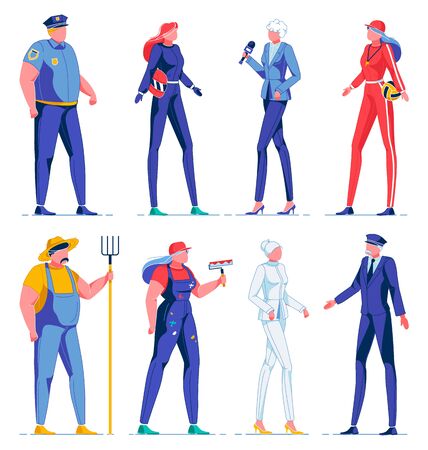 Man and Woman Performing Different Professions.のイラスト素材