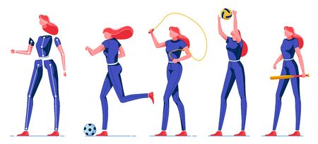 Young Woman Doing Sport and Different Activities.のイラスト素材
