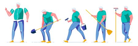 Old Man Character Constructor with Equipment.のイラスト素材