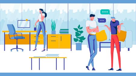Office Employees Characters in Workspace Interior.のイラスト素材