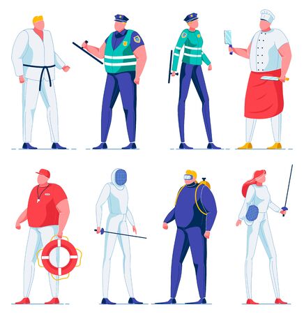 Cartoon Swordsman, Fencing Sport, Police Officer.のイラスト素材