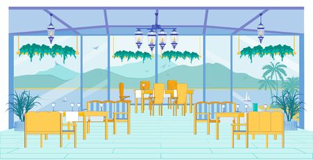 Restaurant Terrace with Panoramic View Pond, Slideのイラスト素材