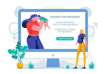 Banner Inscription Course for Pregnant, Cartoon.のイラスト素材