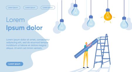 Brain Work for Successful Best Idea Promotion Metaphor. Sturtuper Businessman Male Cartoon Character Building Strategy and Choosing Relevant Solution for Business. Flat Vector Illustration.のイラスト素材