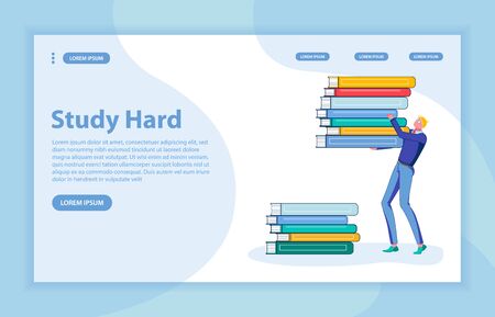 Study Hard Flat Vector Landing Page with Bannerのイラスト素材