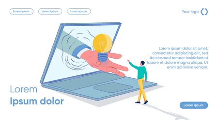 Guy Holds out Hand to take Light Bulb from Laptop.のイラスト素材