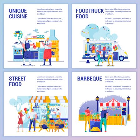 Street and Foodtruck Food, Barbeque, Cuisine.のイラスト素材