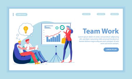 Team Work, Unity Flat Landing Page Vector Templateのイラスト素材