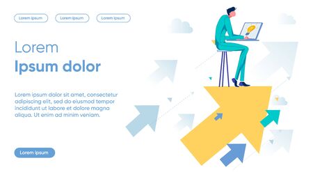 App Development Flat Landing Page Vector Template. Online Business Growth, Project Promotion, Productive Computer Work Metaphor. Programmer with Laptop Faceless Character. Success Homepage Layoutのイラスト素材