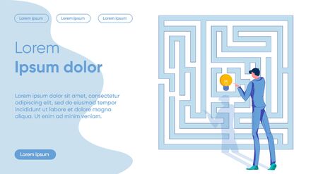 Idea Application Flat Landing Page Vector Template. Finding Way Out, Solution Search, Puzzle Solving. Businessman and Labyrinth Faceless Character. Overcoming Business Difficulties Homepage Layoutのイラスト素材