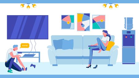 Business Team Colleagues Resting Together in Office Recreation Room. People Cartoon Characters in Comfortable Informal Workplace created to Boost Company Team Spirit. FLat Vector Illustration.のイラスト素材
