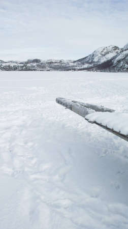 Snowy lakeの写真素材