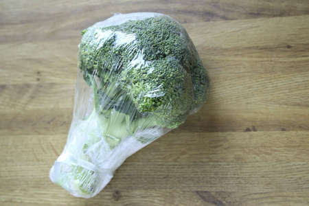 Plastic wrapped Broccoliの写真素材
