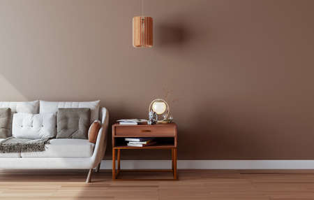 Mockup wall with armchair in living room with a brown wall

modern living room with sofa. scandinavian interior design furniture

sofa chair and plants with brown wall. copy space. 3D rendering.の写真素材