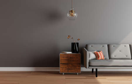 Mockup wall with armchair in living room with a gray wallmodern living room with sofa....