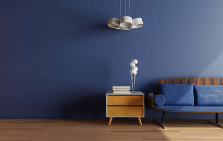 Mockup wall with sofa in living room with a blue wallmodern living room witn sofa. scandinavian...