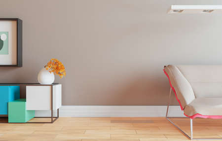minimal interior style poster Mock up the living room wall in white with modern sofa and decorations in the living room.

copy space. 3D rendering.の写真素材