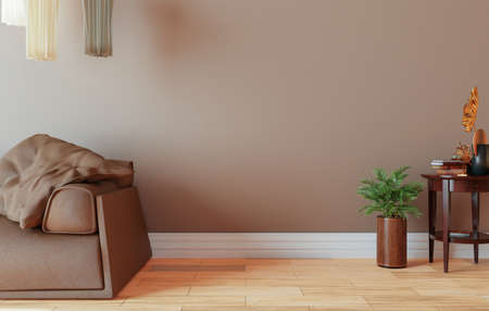 minimal interior style poster Mock up the living room wall in brown with modern sofa and decorations in the living room.

copy space. 3D rendering.の写真素材
