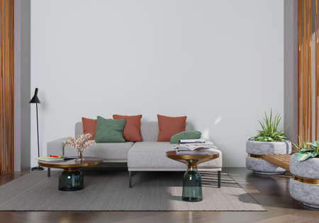 Mockup wall in living room . copy space