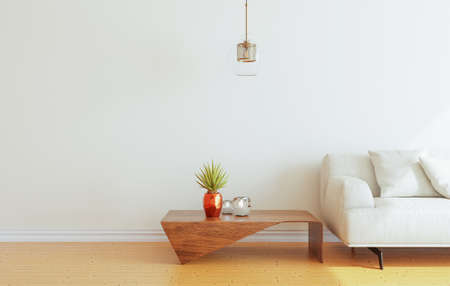Mockup wall with armchair in living room with a white wallmodern living room with sofa....