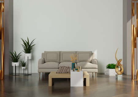 Mockup wall in living room . copy space