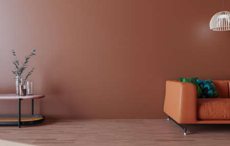 minimal interior style poster Mock up the living room wall in red with modern sofa and decorations in the living room.copy space. 3D rendering.の写真素材