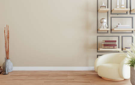 minimal interior style poster Mock up the living room wall in green with modern sofa and decorations...