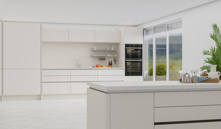 cooking room with a dinning table - wall. 3D rendering.の写真素材