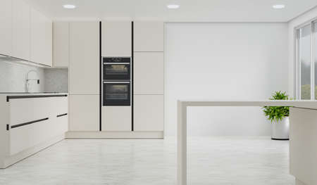 cooking room with a dinning table - wall. 3D rendering.の写真素材