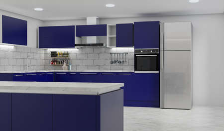 cooking room with a dinning table - wall. 3D rendering.の写真素材