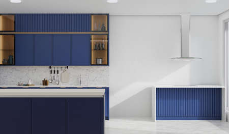 cooking room with a dinning table - wall. 3D rendering.の写真素材