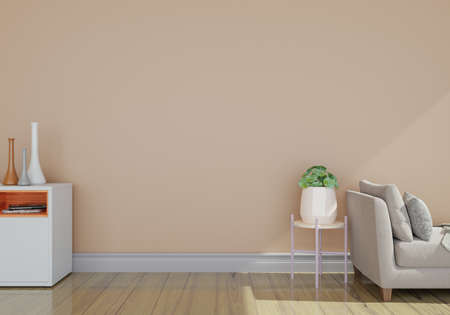 minimal interior style poster Mock up the living room wall in white with modern sofa and decorations...