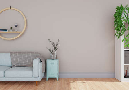 minimal interior style poster Mock up the living room wall in white with modern sofa and decorations in the living room.copy space. 3D rendering.の写真素材
